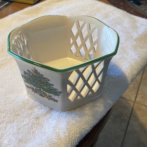 Spode basket 5 3/4 inches across 3 3/4 tall. Beautiful. Like new Christmas Tree